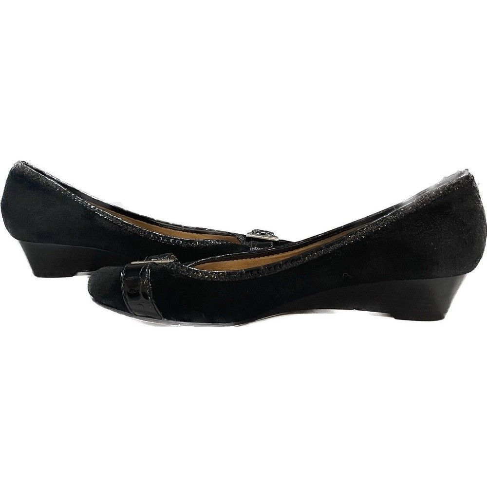 Michael Michael Kors Black Suede Wedge Heels Buckle Shoes Women's Size 8